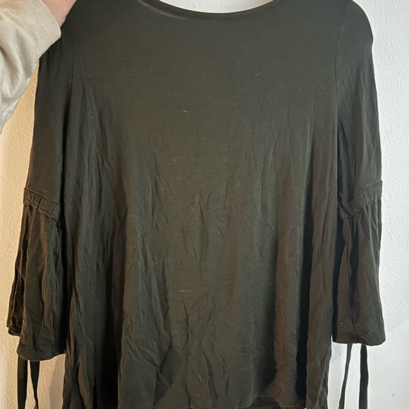 White House Black Market Dark Green Bell Sleeve Blouse - Picture 2 of 4
